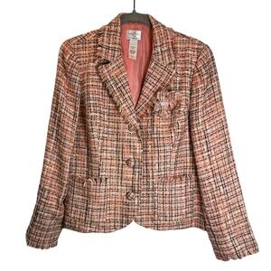 *Vintage* Emma James by Liz Claiborne 14P Melon Tweed Blazer w Flower Detail‎